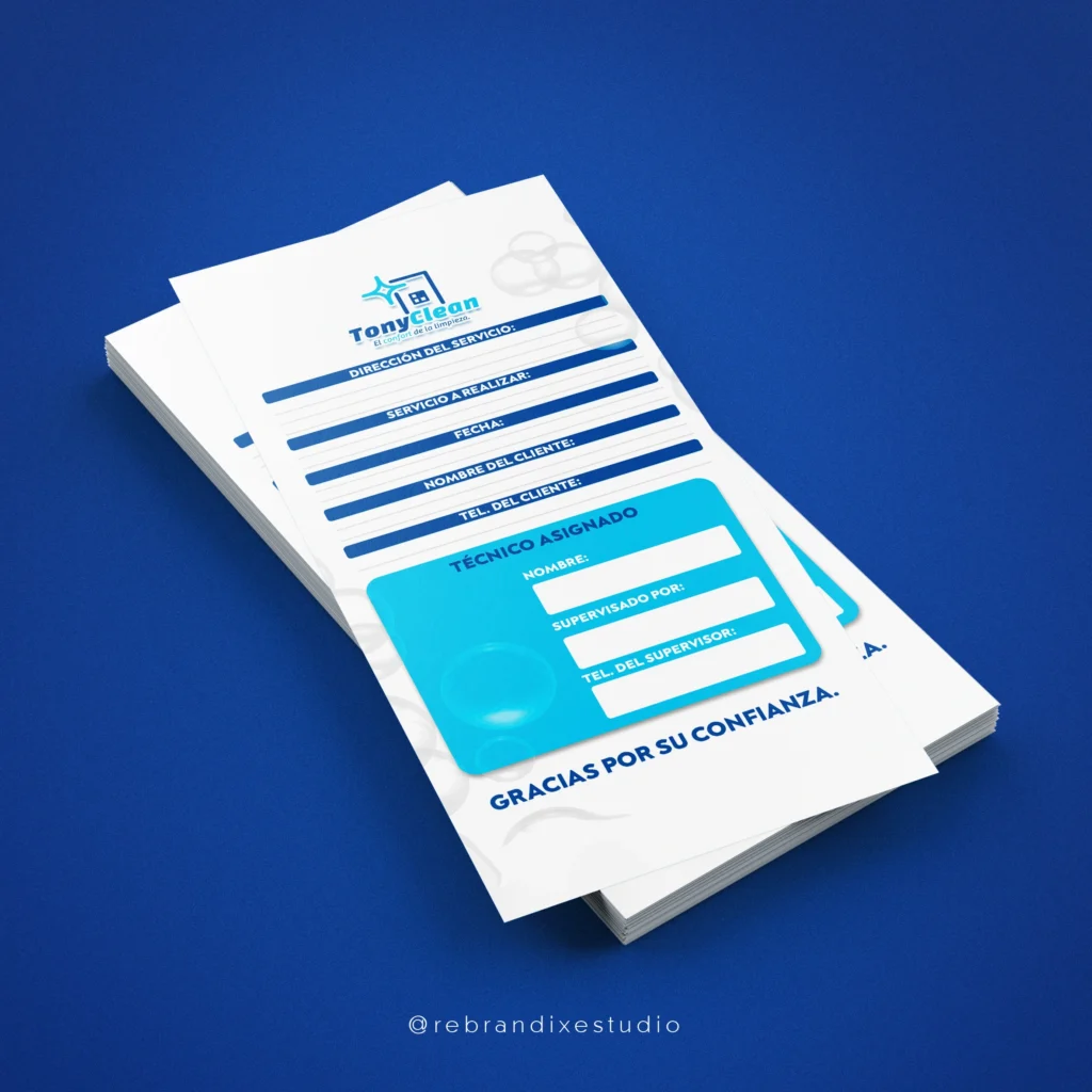 Diseño de papelería Tony Clean Tuxtla