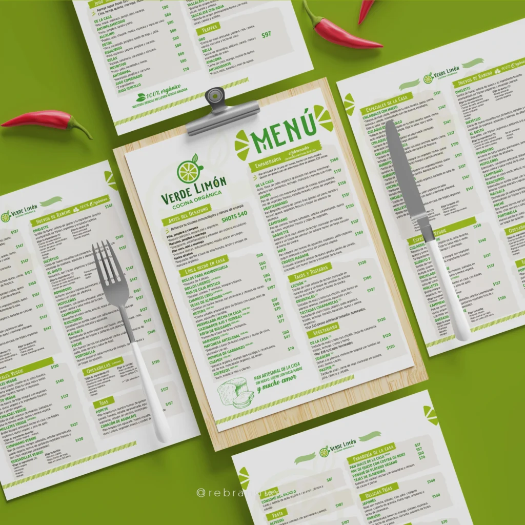 Diseño de menú para Restaurantes Orgánicos