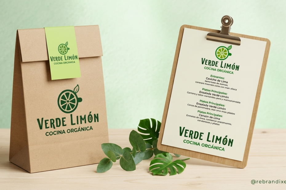 imagen corporativa para restaurante orgánico verde limón